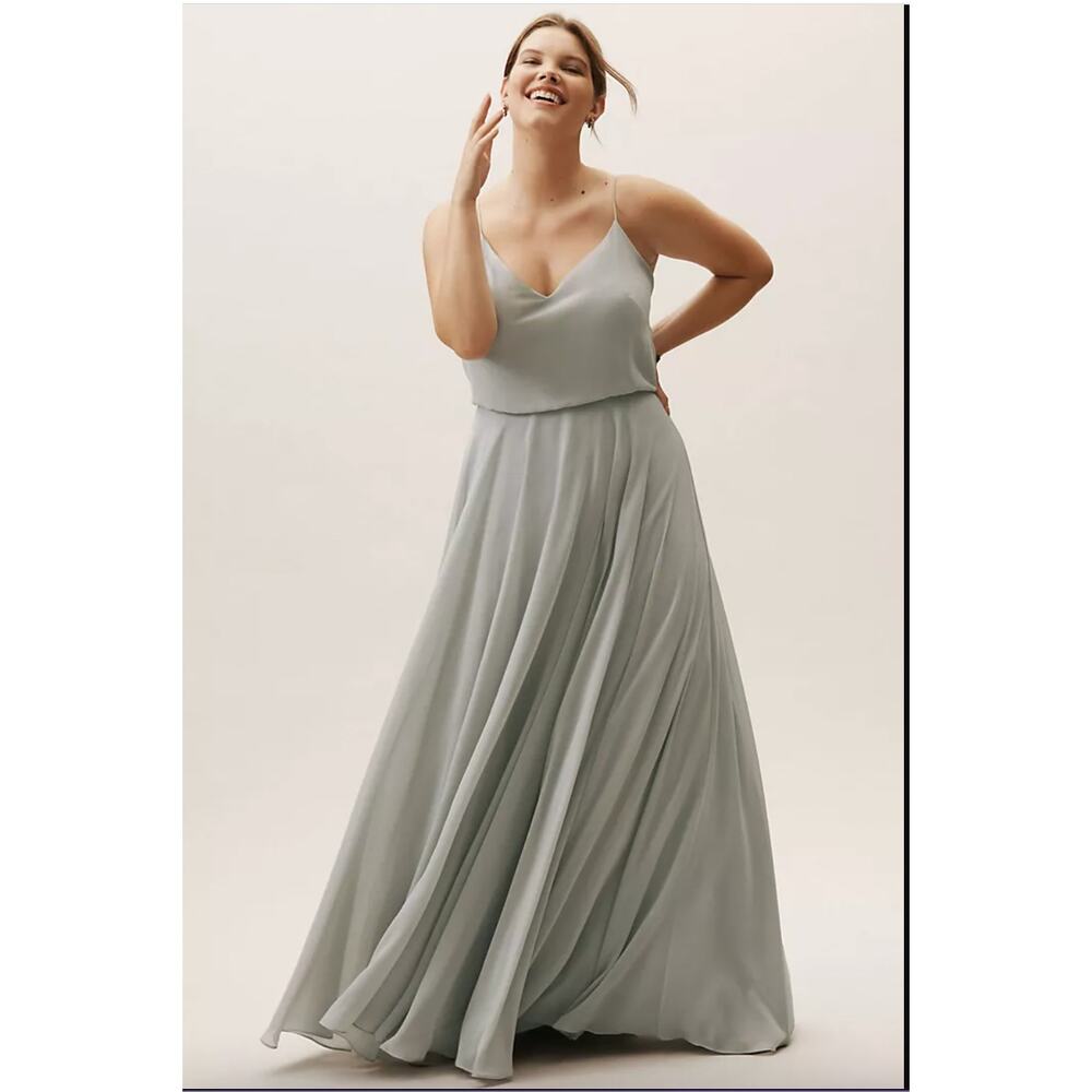 NWT Anthropologie BHLDN Jenny Yoo Ciel Blue Luxe‎ Chiffon Inesse Dress 22 $285